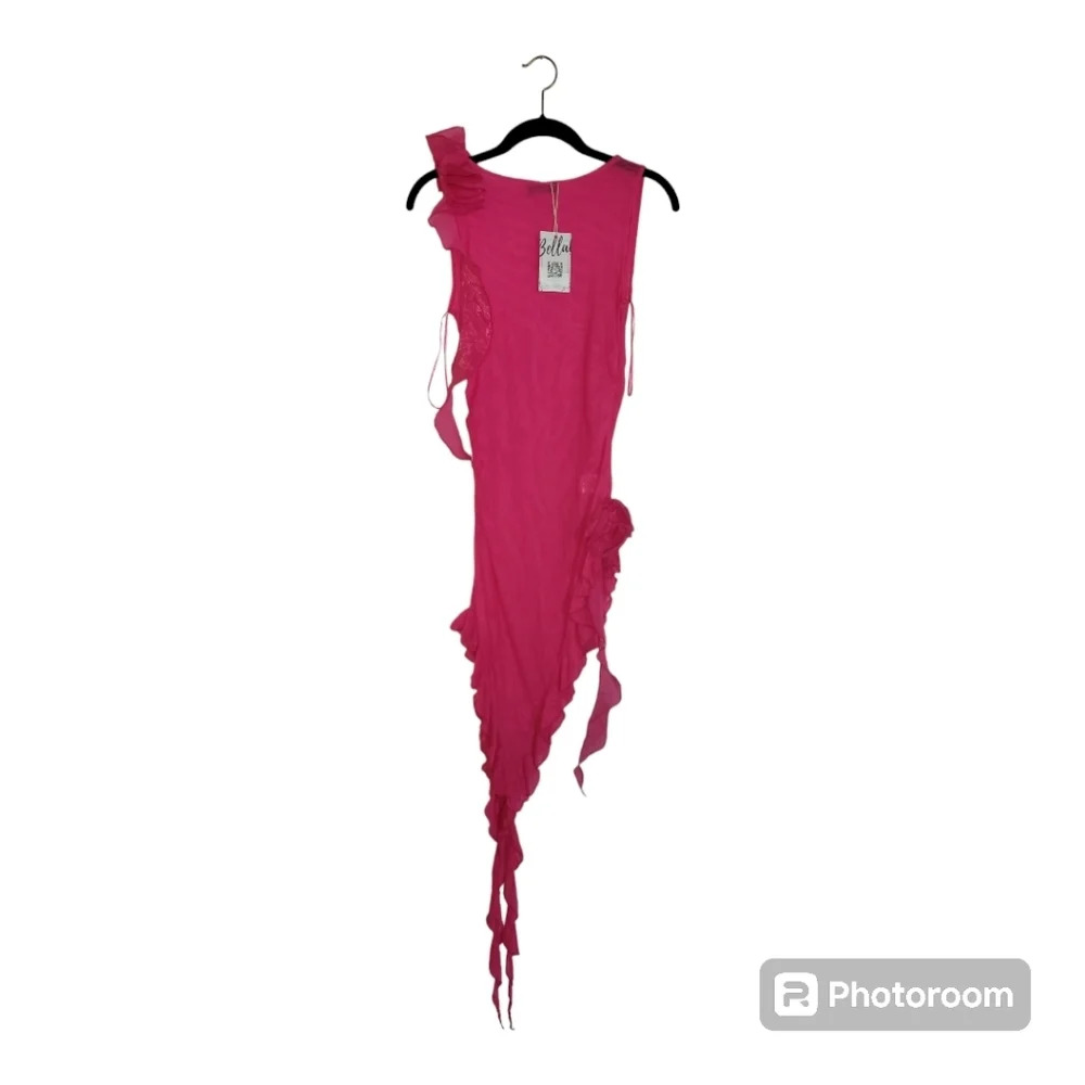 Bella Barnett Pink Mesh Midi Dress